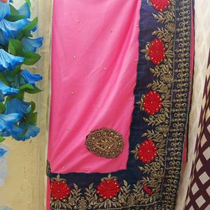 Pink Velvet Saree