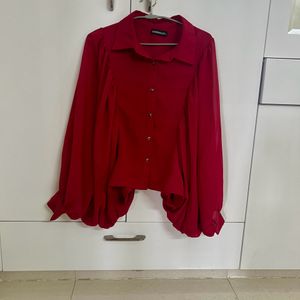 Red Shirt With Balloon Sleeves