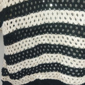 STRIPPED CROCHET & NET Vest