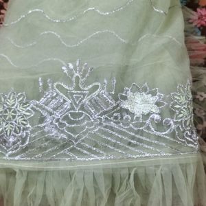 Beautiful Pakistani Suit With Net Frill Dupatta