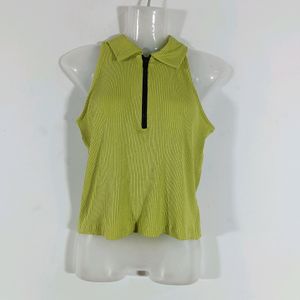 Line Green Plain Casual Top (Women)