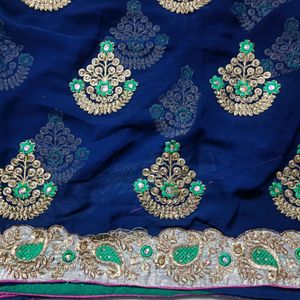 Designer Jorjet And Cross Fabric Half N Half Saree