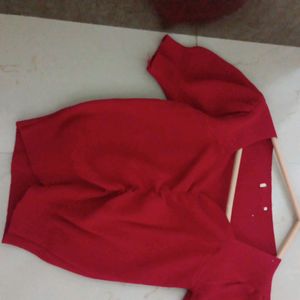 Red Crop Top Like New Puff Sleeves