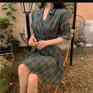 Korean Green Check Dress