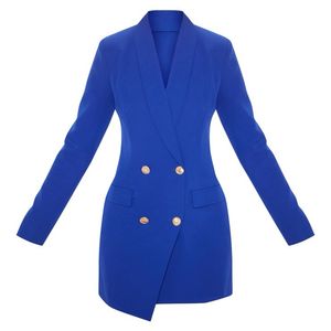 Blue Gold Button Blazer Dress