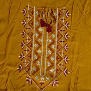 Mustard Kurti Neck embroidery Design