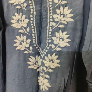 Beautiful Thread Work Tunic In Grey Color