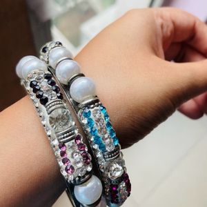 White Pearl And Sequin Heavy Bangles