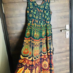 Ravishing Long Gown With Jaipuri Print