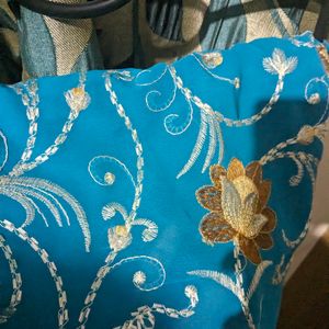 Blue Color Embroidery Saree