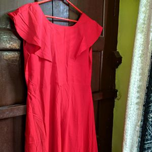 Solid Red Empire Cut Partywear Dress