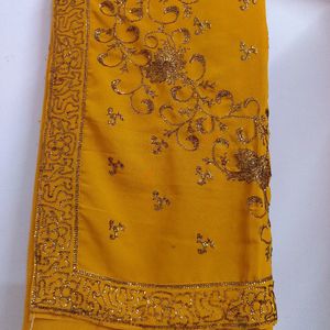 Orange Heavy Work Saree With Blouse