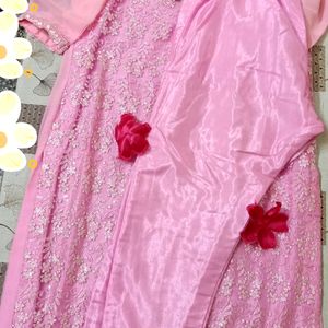 Pink Suit Set With Mirror Work & Thread