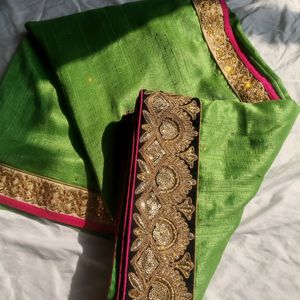 Heavy Work Parrot Green Saree