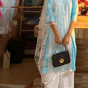 Rayon Embroidered Blue Kurta Set