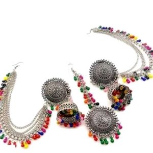 Traditional Multicolour Bahubali Earrings and Maan