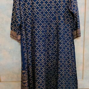 Long Kurta Flared Fit Navy Blue