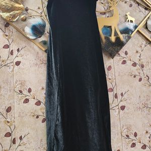 Black Velvet Slit Dress