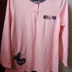 Polka Dot Design Pyjama Top With Embroidery Desig