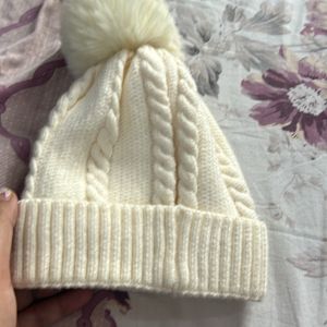 New Woollen Cream Beanie Or Cap