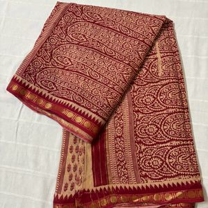 Maroon Pure Cotton Saree with Blouse