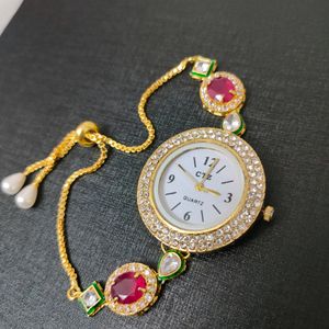 Kundan Analogue Watch For Women