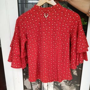 New Red Top With Flared Sleeves