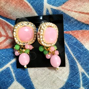 Stylish Earrings With Pink And Green Beads