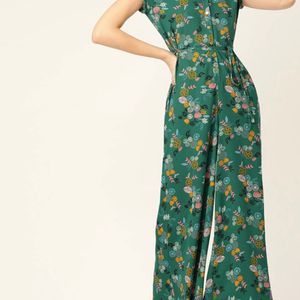 Green and Pink Printed Jumpsuit With Belt