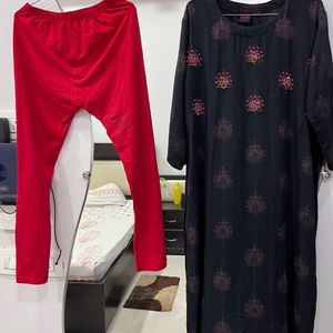 Combo - Black Kurta With Red Leggings