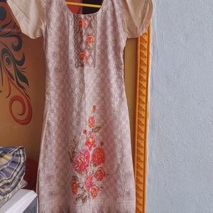 Cream Color Worked  Beautiful Kurta With Dupatta