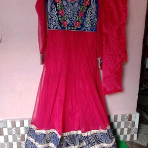 Rani &Blue Colour Ethnic Gown With Pajami