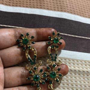 Beautiful Green And Golden Earrings