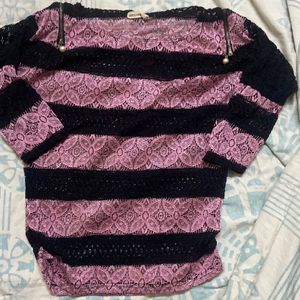 Black Purple Net Top