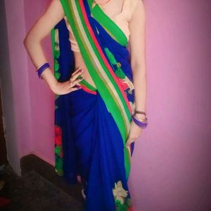 Blue Saree No Blouse