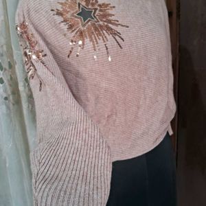 Boat Neck Sweater With Sequence