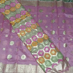 Organza Suit With Banarasi Dupatta