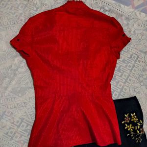 Red Fitted Shirt With Frills