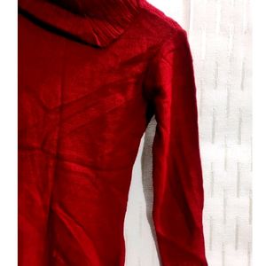 High Neck Red Sweater For Girl's