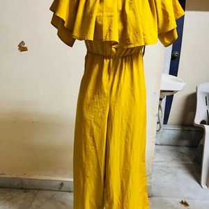 Korean Long Full Yellow Jumpsuit