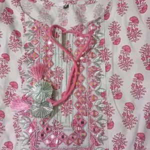 Pink 3 Quater Sleeves Kurti For Women