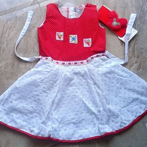 New Cotton Frock With Hairband