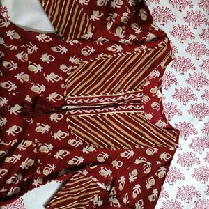 Women Anarkali Gota Work Cotton Red Suit Set