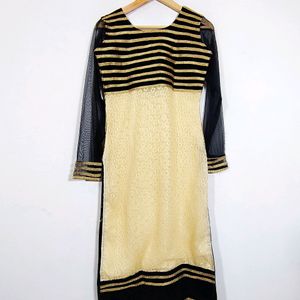 Black And Beige Net Kurtis ( Women )