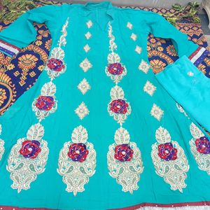 Blue Colour Anarkali Design Kurta With Dupatta