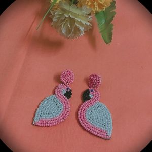 Stylish Pink N White Bird Earings