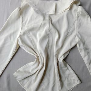 New Cream Ruffled Neck Korean Shirt