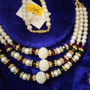 Artificial Pearl Necklace & Earrings Set