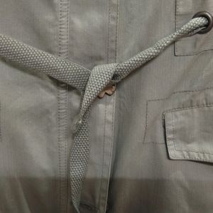 Thigh length Khaki Over coat cum Jacket with zip