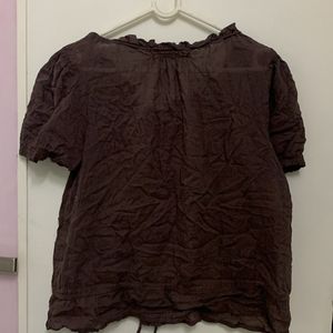 brown vintage tie detail top